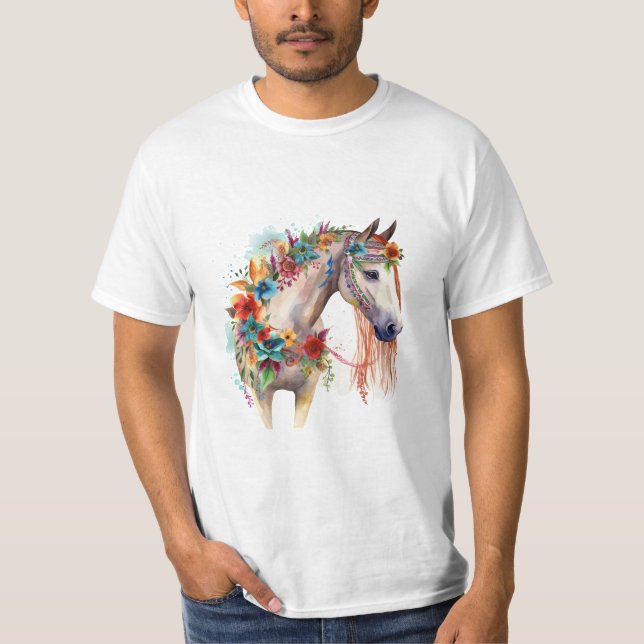 Camiseta Watercolor Flor Boho Horse Pastel (Anverso)