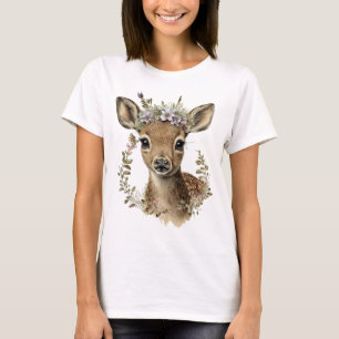 Camiseta Watercolor Floral Baby Deer Cute