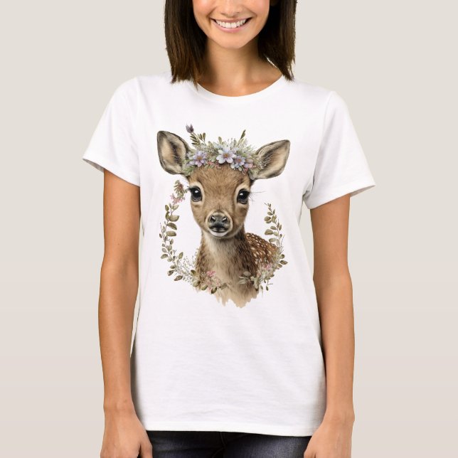 Camiseta Watercolor Floral Baby Deer Cute (Anverso)