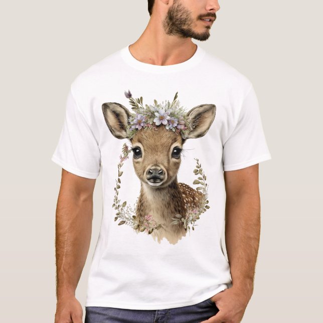 Camiseta Watercolor Floral Baby Deer Cute (Anverso)