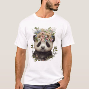 Camiseta Watercolor Floral Baby Panda Cute