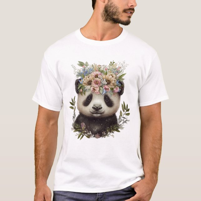 Camiseta Watercolor Floral Baby Panda Cute (Anverso)