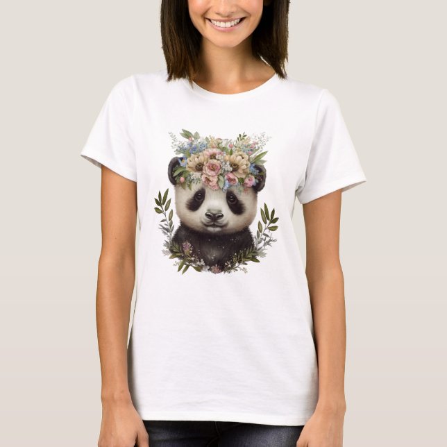 Camiseta Watercolor Floral Baby Panda Cute (Anverso)