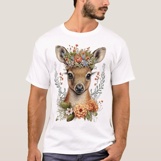 Camiseta Watercolor Floral Deer Cute (Anverso)