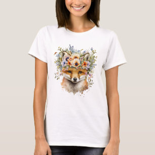 Camiseta Watercolor Floral Fox Cute