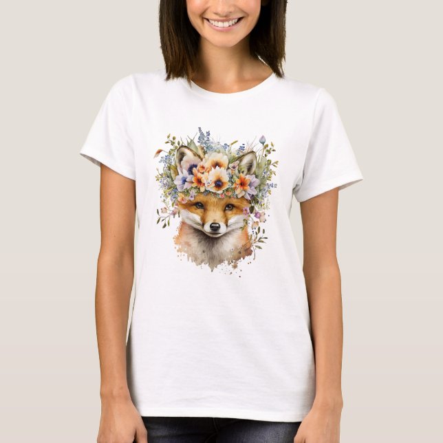 Camiseta Watercolor Floral Fox Cute (Anverso)