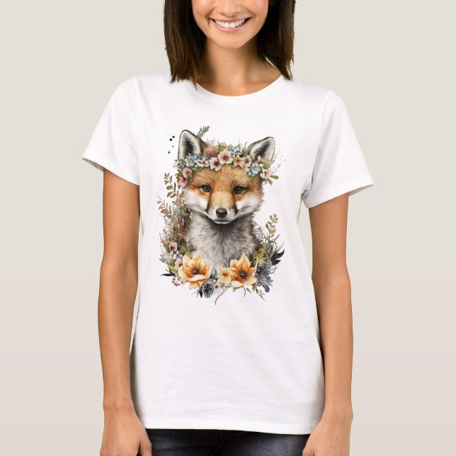Camiseta Watercolor Floral Fox Cute (Anverso)
