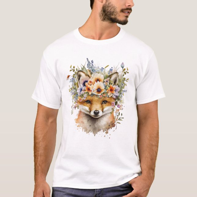 Camiseta Watercolor Floral Fox Cute (Anverso)