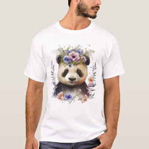 Camiseta Watercolor Floral Panda Cute