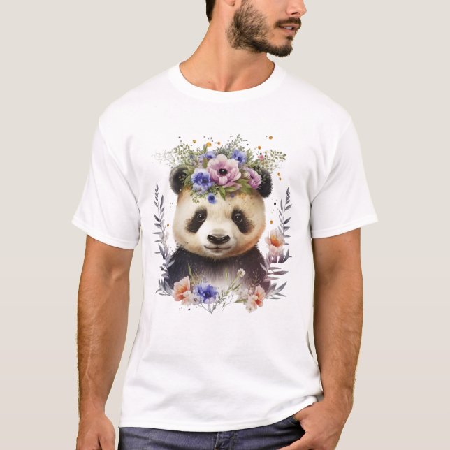 Camiseta Watercolor Floral Panda Cute (Anverso)
