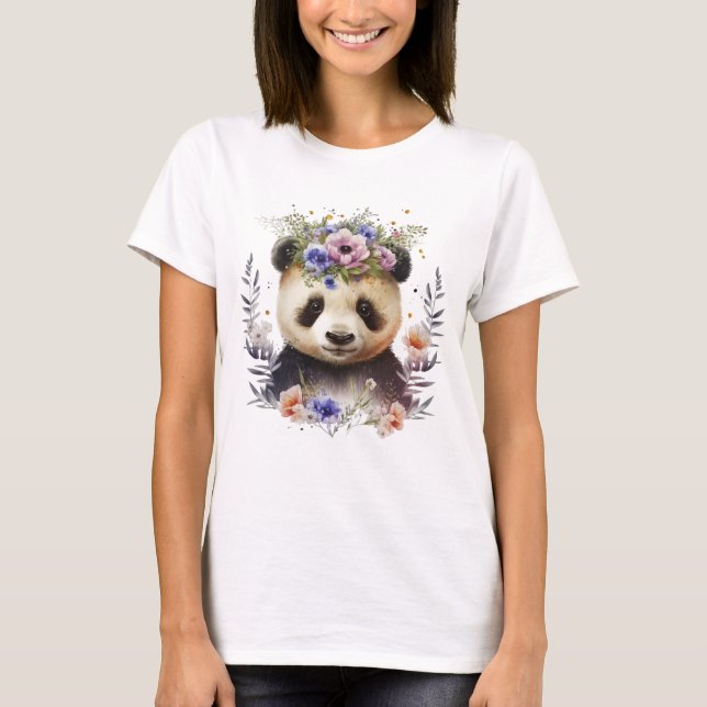 Camiseta Watercolor Floral Panda Cute (Anverso)
