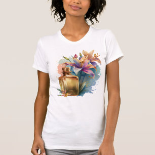 Camiseta Watercolor Floral Perfume Botella Blanca