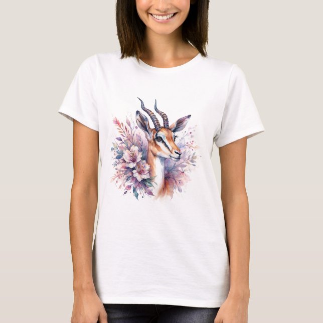 Camiseta Watercolor Gazelle with Floral Accents (Anverso)