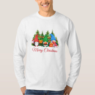 Camiseta Watercolor Gnomes Rojo Feliz Navidad Largo