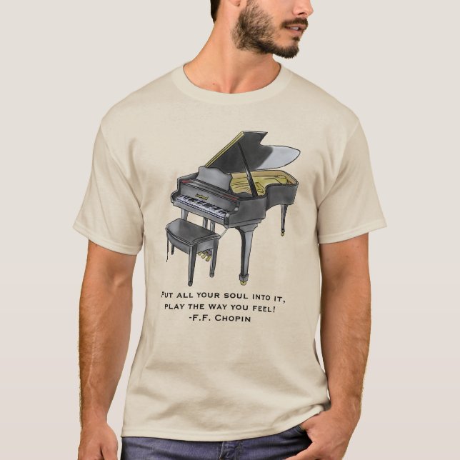 Camiseta Watercolor Grand Piano  Illustration Chopin Quote  (Anverso)