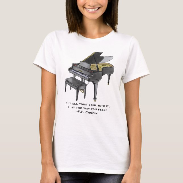 Camiseta Watercolor Grand Piano  Illustration Chopin Quote  (Anverso)