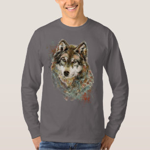 Camiseta Watercolor Gray Wolf Wildlife Animal Nature Art