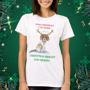 Camiseta Watercolor Labradoodle Christmas Lights Antlers T-