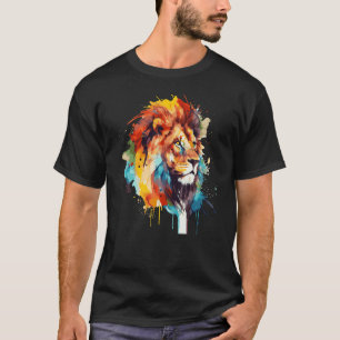 Camiseta Watercolor León Colorido Safari Vida Silvestre Afr