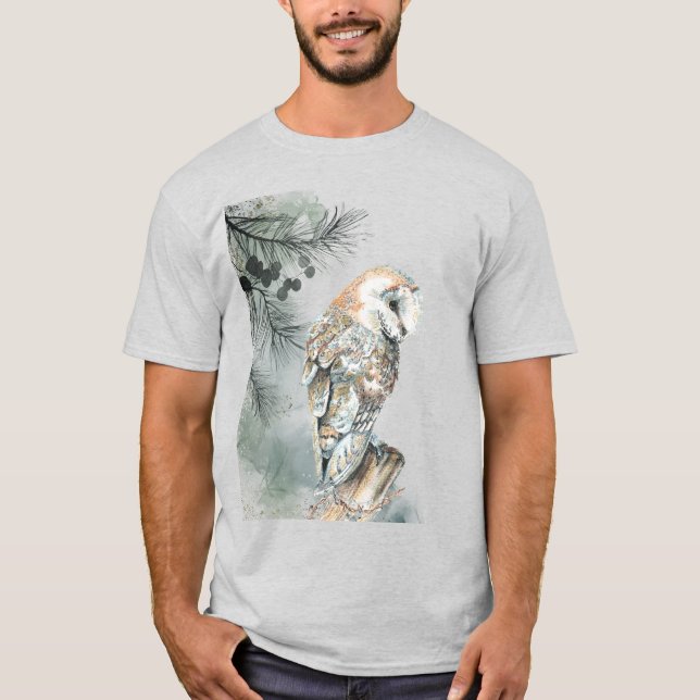Camiseta Watercolor Owl Bird Wildlife Nature Art (Anverso)