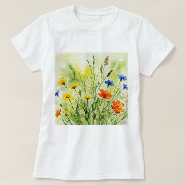 Camiseta Watercolor painting of wildflowers and plants (Diseño del anverso)