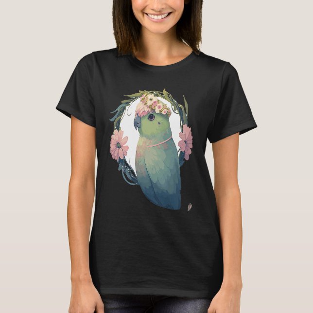 Camiseta Watercolor Parrotlet Parakeet Bird Flower Crown Pe (Anverso)