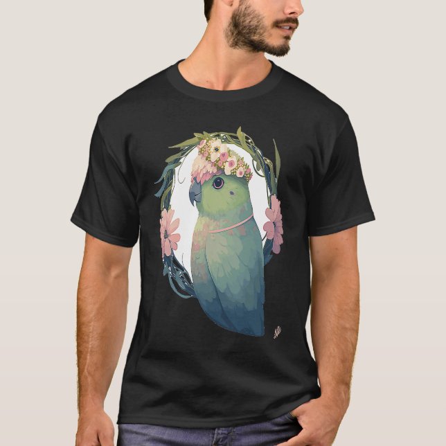 Camiseta Watercolor Parrotlet Parakeet Bird Flower Crown Pe (Anverso)