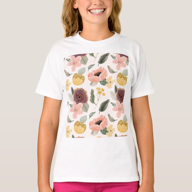 Camiseta Watercolor Pastel Floral Seamless Pattern | Soft (Anverso)