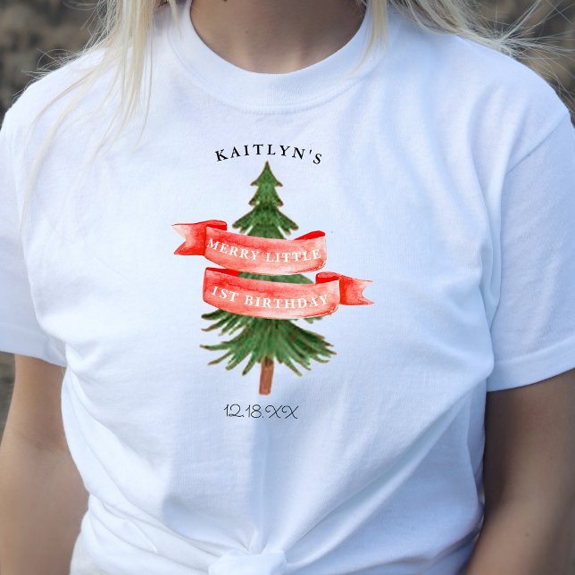 Camiseta Watercolor Pine Tree Merry Little Birday (Subido por el creador)