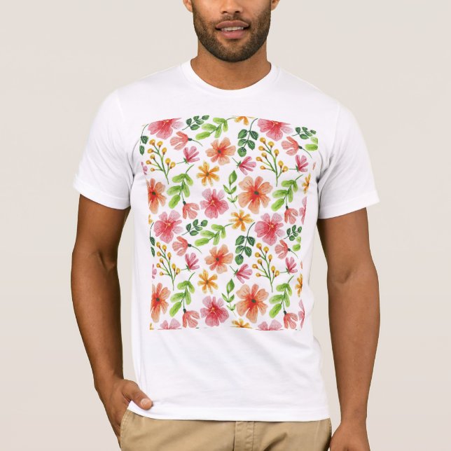 Camiseta Watercolor Pink Flowers Pattern-69677 (Anverso)