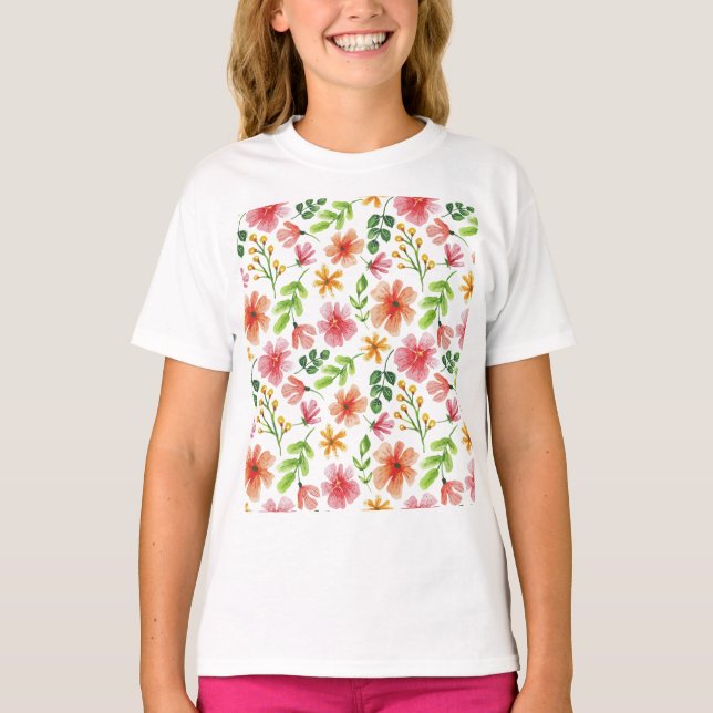 Camiseta Watercolor Pink Flowers Pattern-69677 (Anverso)