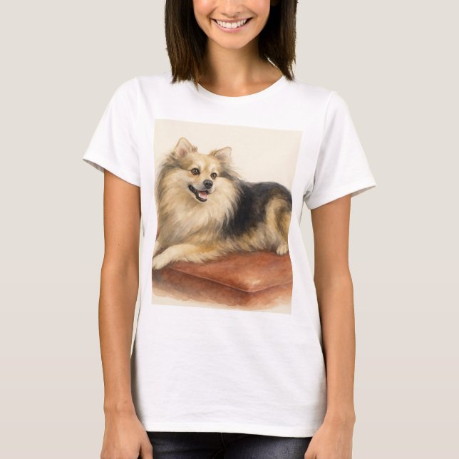 Camiseta Watercolor Pomchi Dog Portrait T-Shirt (Anverso)