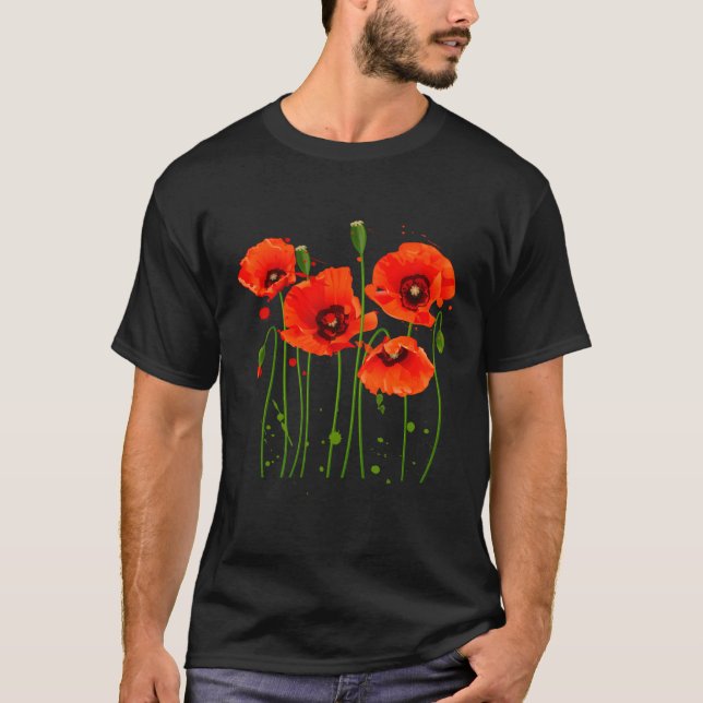 Camiseta Watercolor Red Poppy Flor Plantas de jardinería (Anverso)