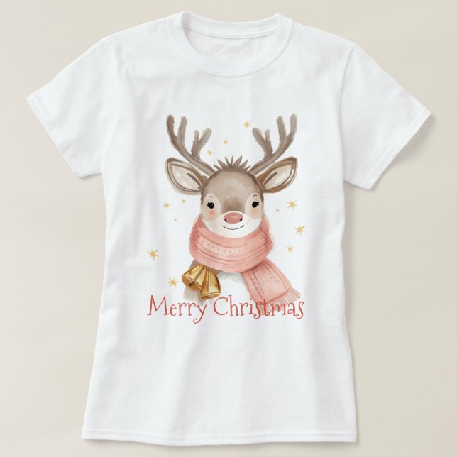 Camiseta Watercolor Reindeer With Gift Custom (Diseño del anverso)