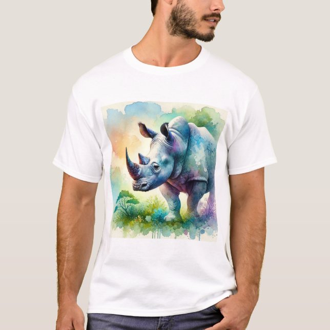 Camiseta Watercolor Rhinoceros 050824AREF135 - Watercolor (Anverso)
