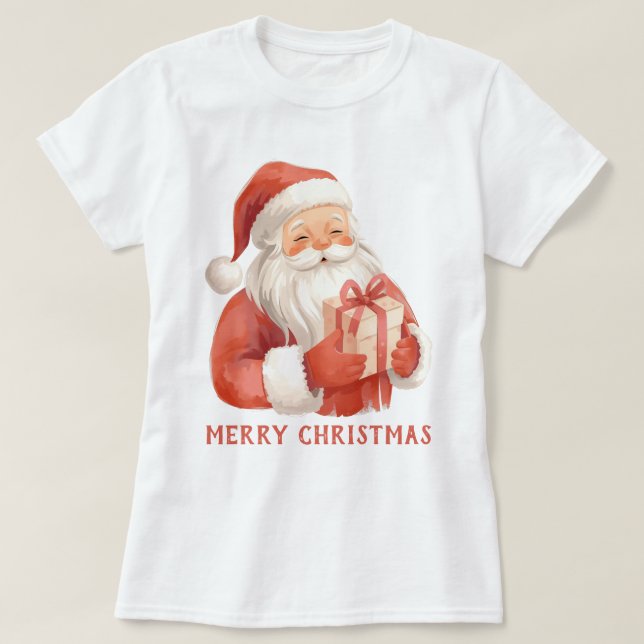 Camiseta Watercolor Santa Clause With Gift Custom (Diseño del anverso)