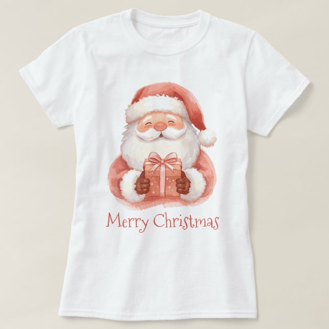 Camiseta Watercolor Santa Clause With Gift Custom (Diseño del anverso)