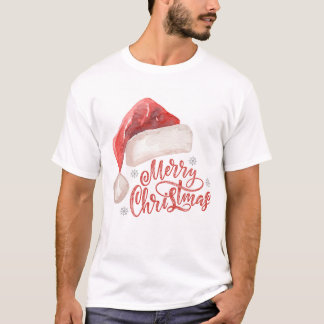 Camiseta Watercolor Santa Hat Diseño "Feliz Navidad"