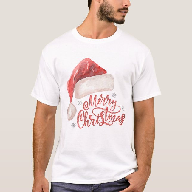 Camiseta Watercolor Santa Hat Diseño "Feliz Navidad" (Anverso)