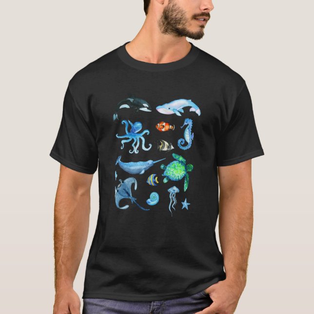 Camiseta Watercolor Sea Animals Kids Ocean Willife Marine (Anverso)