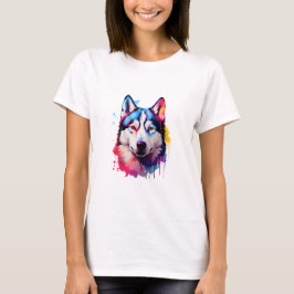 Camiseta Watercolor Siberian Husky arte colorido