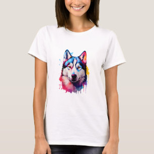 Camiseta Watercolor Siberian Husky arte colorido