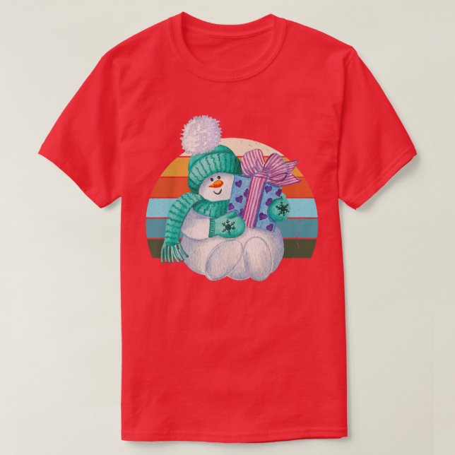 Camiseta Watercolor Snowman Santa Christmas Tree Ilumina Xm (Diseño del anverso)