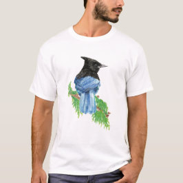 Camiseta Watercolor Stelar Jay Bird Nature Art