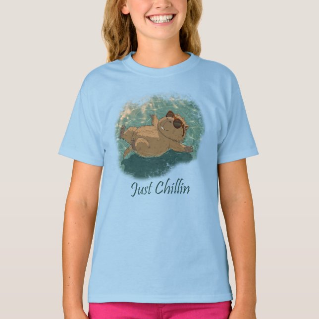 Camiseta  Watercolor Style Fun Capybara Just Chillin Quote (Anverso)