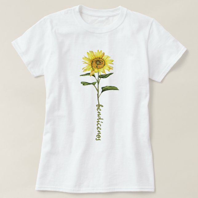 Camiseta Watercolor Sunflower Bendicenos T-Shirt (Diseño del anverso)