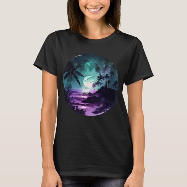 Camiseta Watercolor Tropical Beach Night (Anverso)