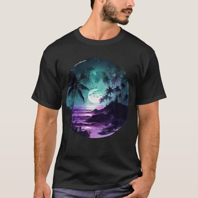 Camiseta Watercolor Tropical Beach Night (Anverso)