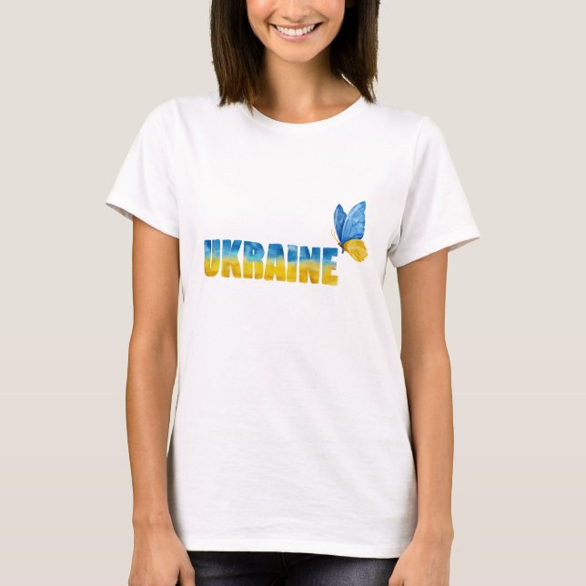 Camiseta Watercolor Ucrania Mariposa Arte de Palabra (Anverso)