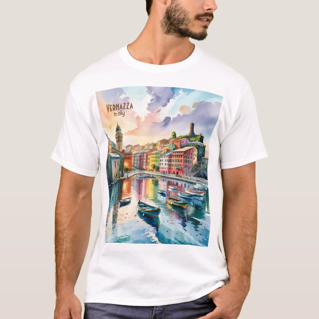 Camiseta Watercolor Vernazza Cinque Terre Italy Colorful (Anverso)